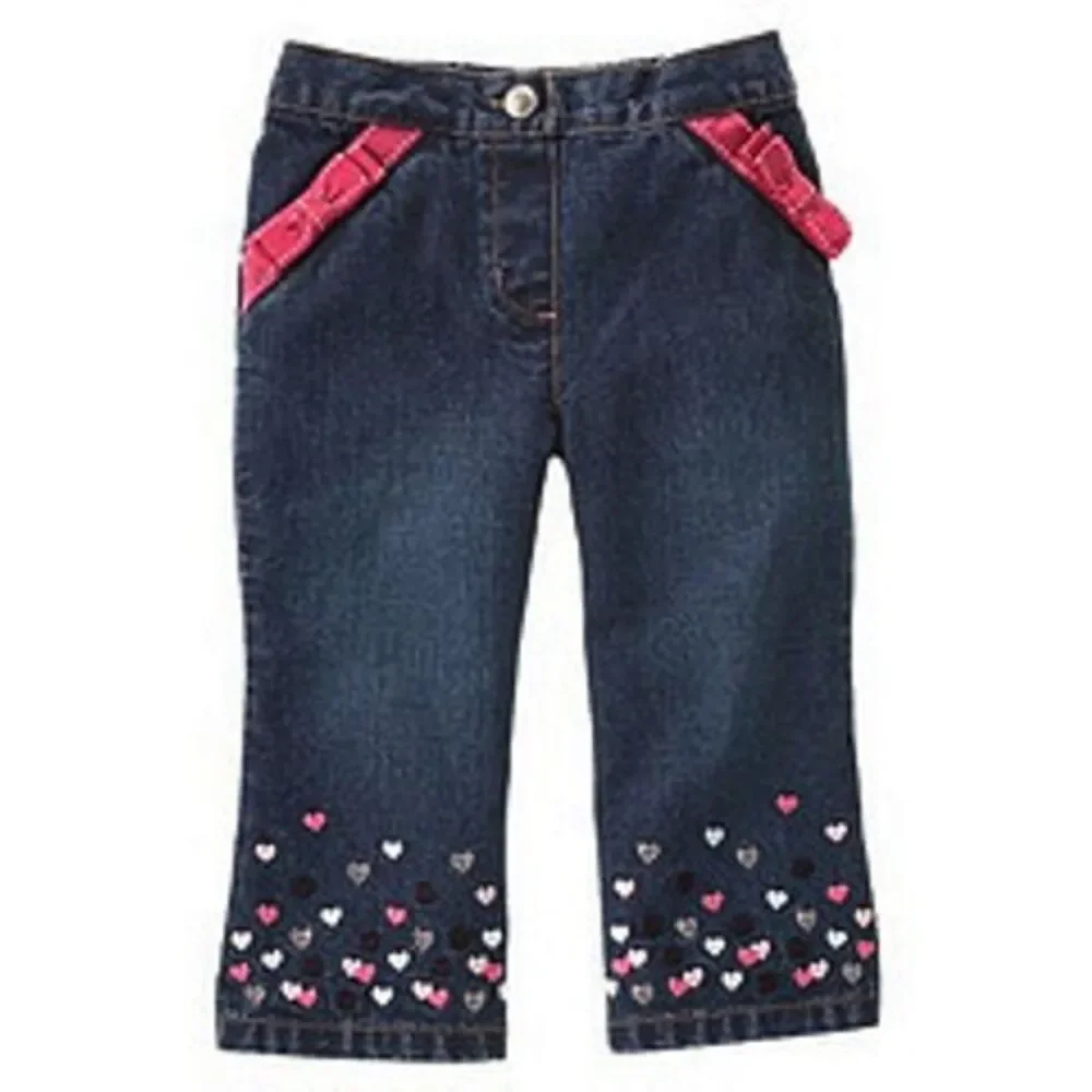 NEW Gymboree Girl 2 2T Tres chic denim heart embroidered pink ribbon jeans pants